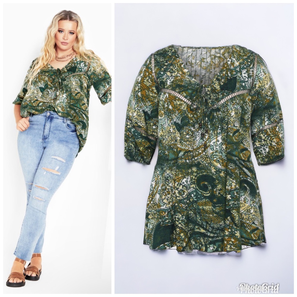 New Bohemian Style Green V Neck Tunic